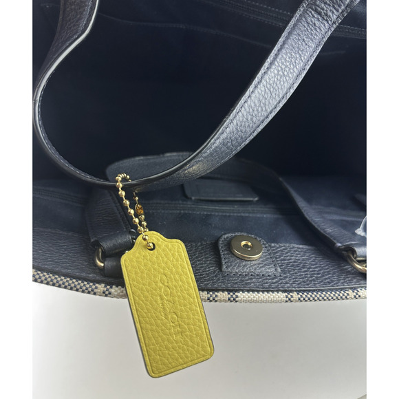 Coach Dempsey Garden Plaid Large Tote Bag W/ Matching Wallet in Navy Blue EUC - Picture 13 of 16